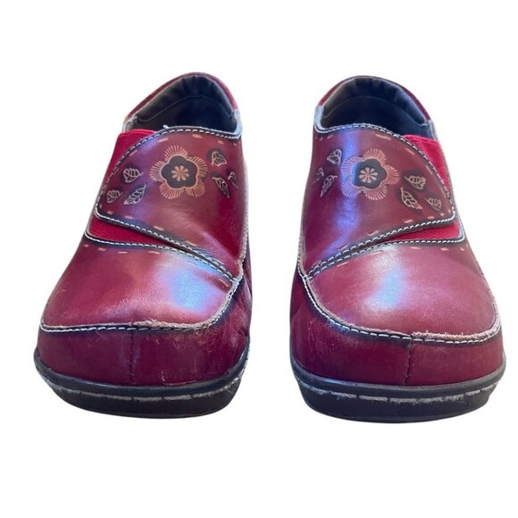 LArtiste By Spring Step Red Leather Floral Design Slip-On Shoes Size 39 - Picture 3 of 8